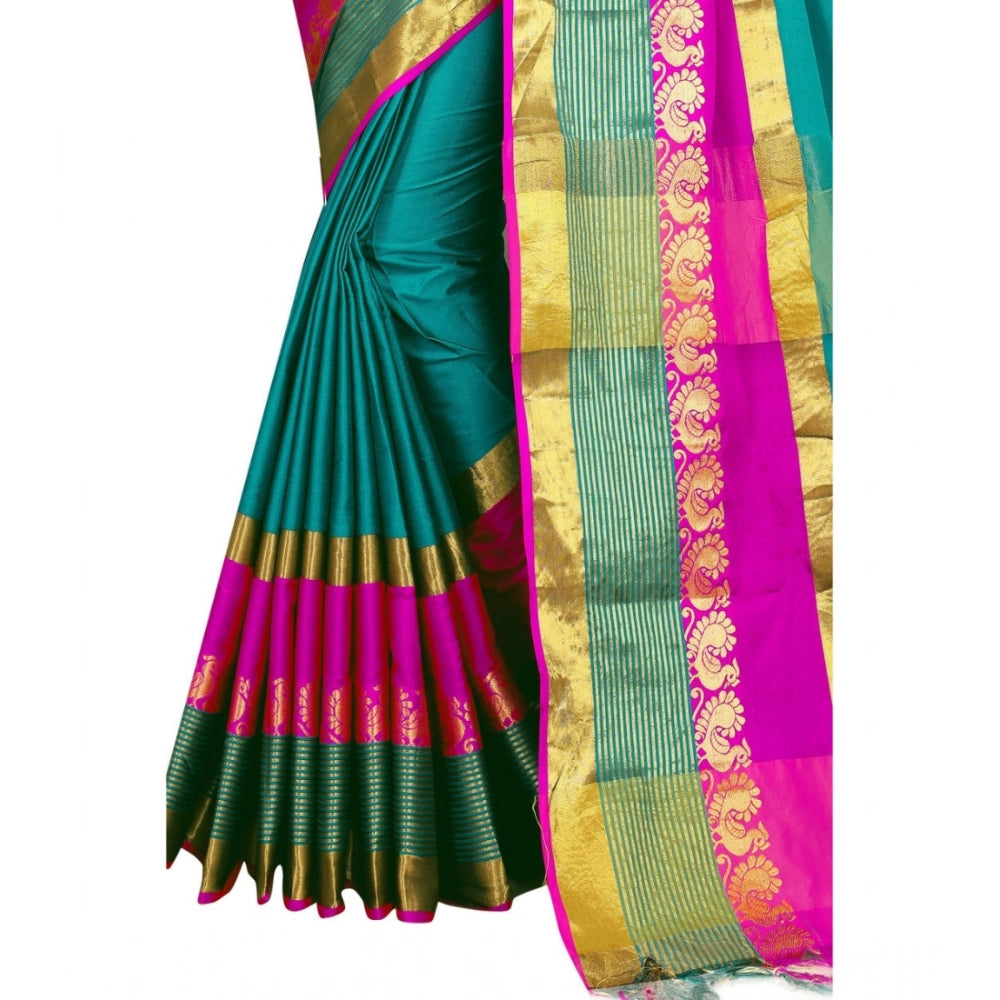 Women's Jacquard Woven Saree With Unstitched Blouse 5.5 Mtr (Dark Green)