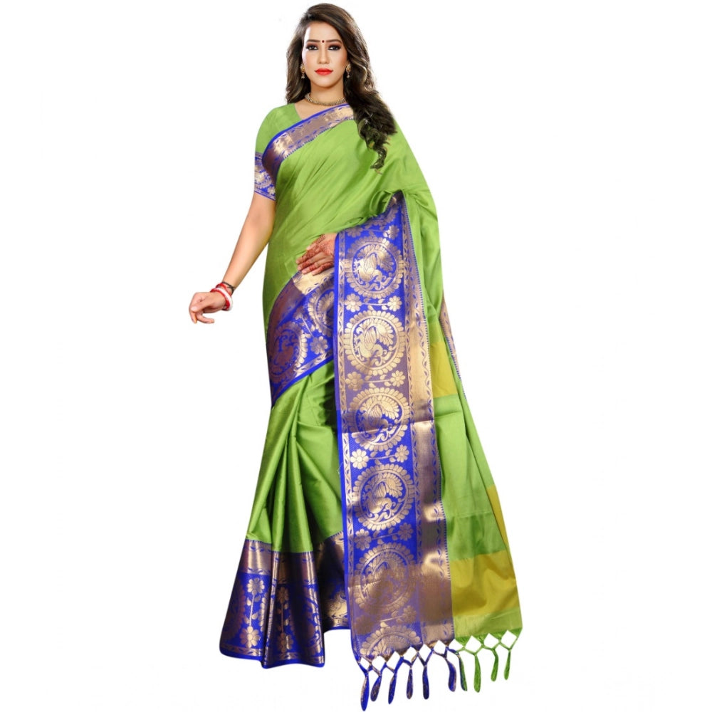 Women's Jacquard Woven Saree With Unstitched Blouse 5.5 Mtr (Green)
