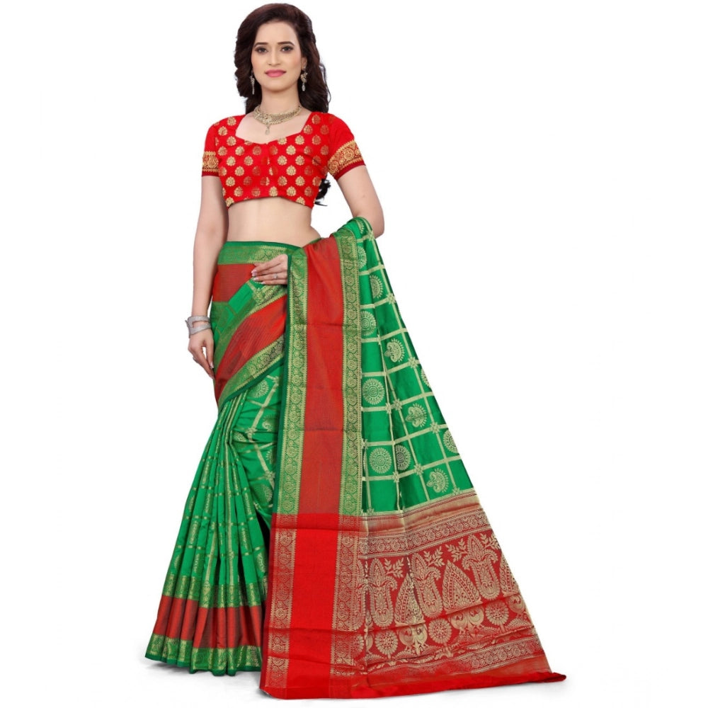 Women's Jacquard Woven Saree With Unstitched Blouse 5.5 Mtr (Green)