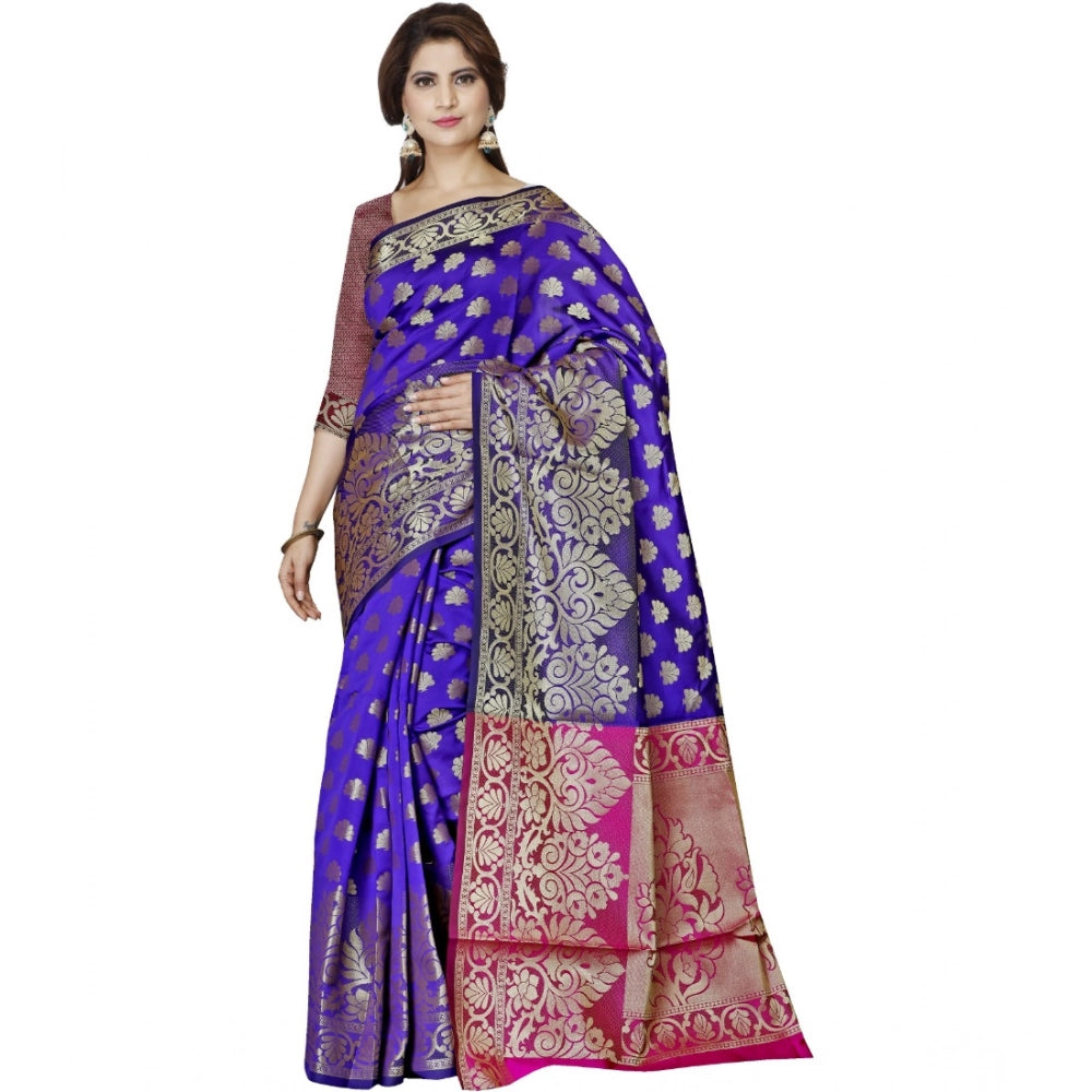 Women's Jacquard Woven Saree With Unstitched Blouse 5.5 Mtr (Blue)