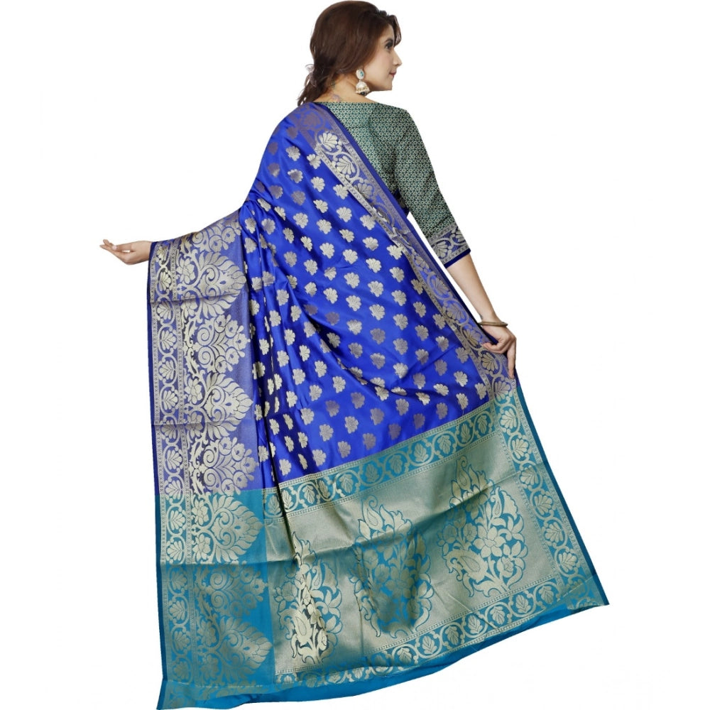 Women's Jacquard Woven Saree With Unstitched Blouse 5.5 Mtr (Dark Blue)