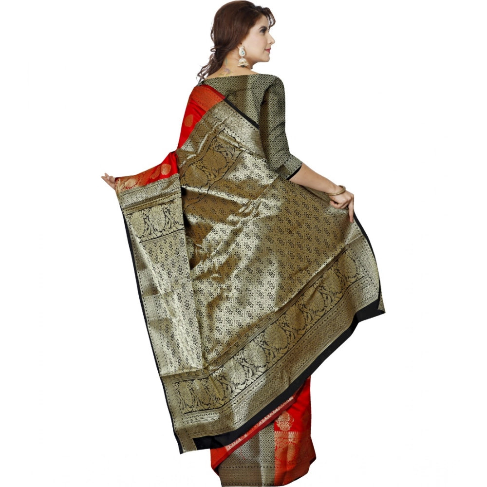 Women's Jacquard Woven Saree With Unstitched Blouse 5.5 Mtr (Red)