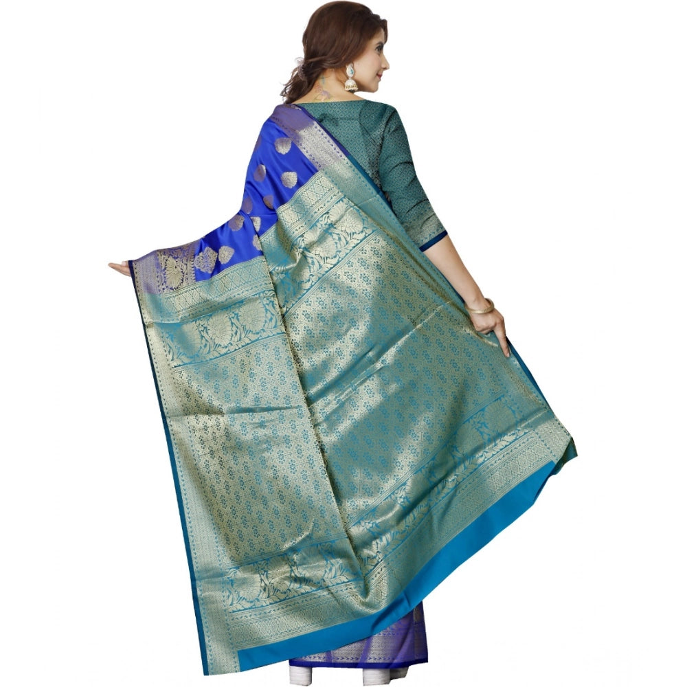 Women's Jacquard Woven Saree With Unstitched Blouse 5.5 Mtr (Blue)