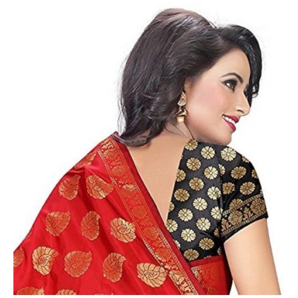 Women's Jacquard Woven Saree With Unstitched Blouse 5.5 Mtr (Red)