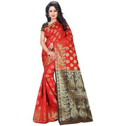 Women's Jacquard Woven Saree With Unstitched Blouse 5.5 Mtr (Red)