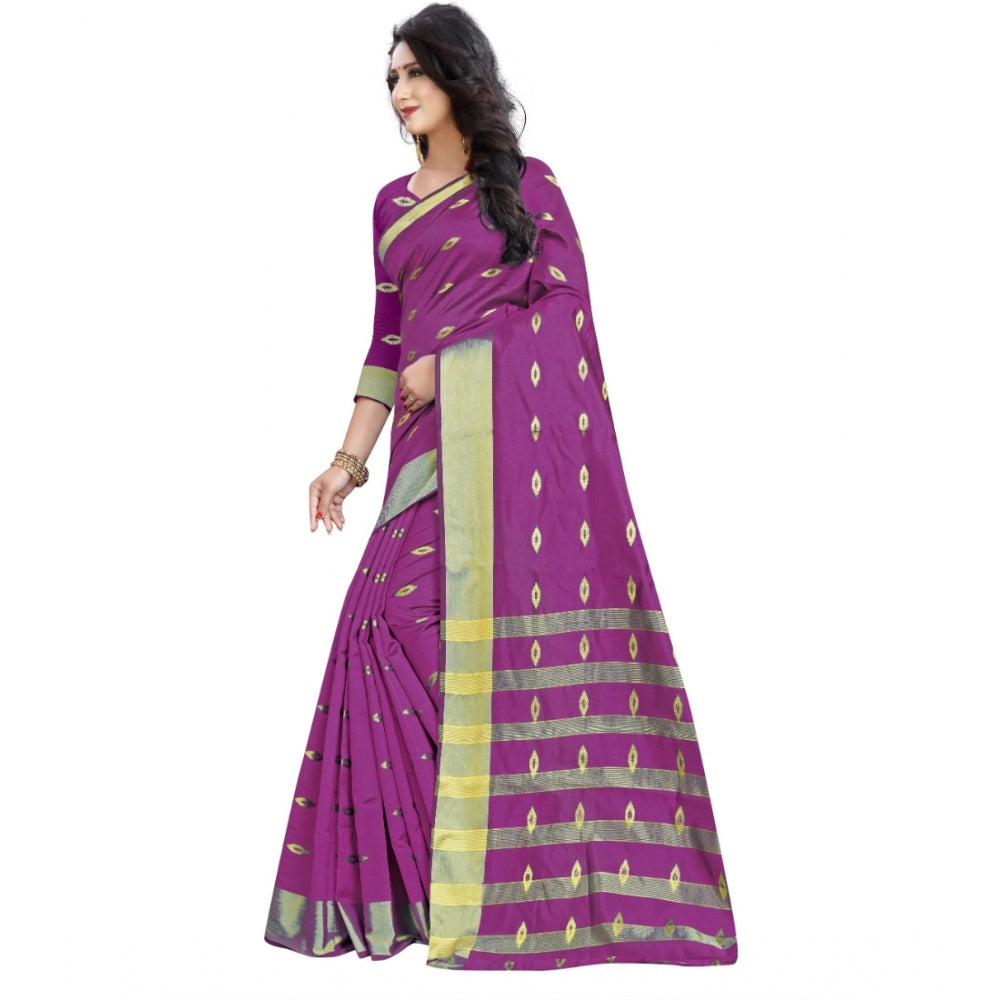Women's Silk Blend Woven Saree With Unstitched Blouse 5.5 Mtr (Pink)