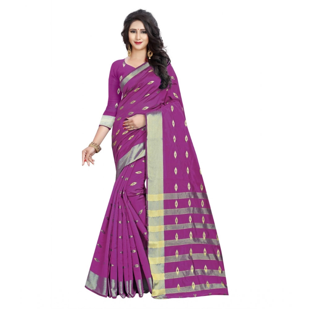 Women's Silk Blend Woven Saree With Unstitched Blouse 5.5 Mtr (Pink)