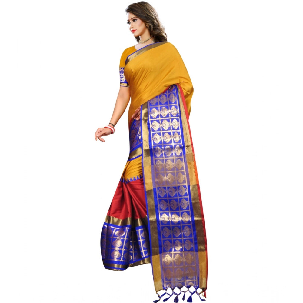 Women's Jacquard Woven Saree With Unstitched Blouse 5.5 Mtr (Mustard)