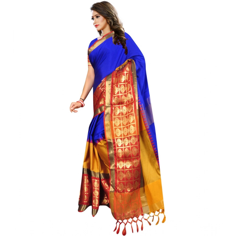 Women's Jacquard Woven Saree With Unstitched Blouse 5.5 Mtr (Blue)