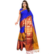 Women's Jacquard Woven Saree With Unstitched Blouse 5.5 Mtr (Blue)
