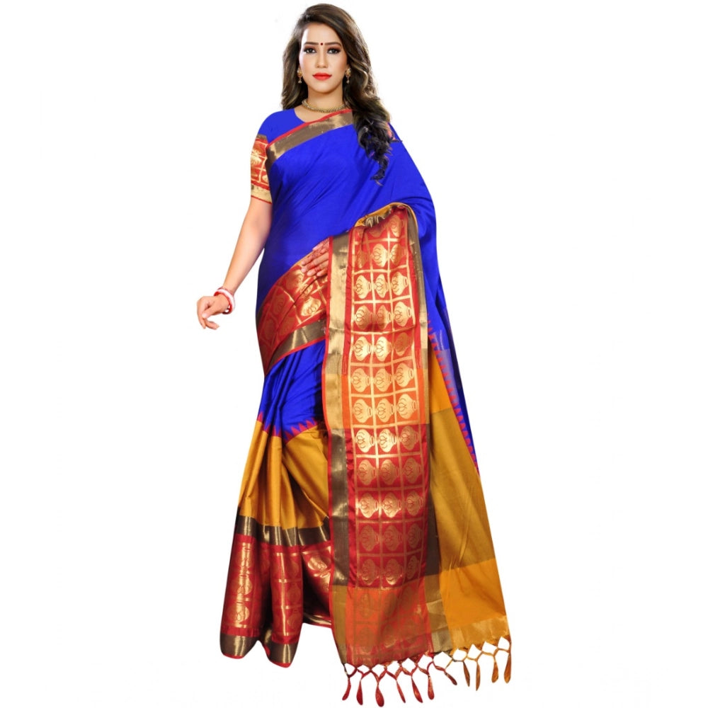 Women's Jacquard Woven Saree With Unstitched Blouse 5.5 Mtr (Blue)