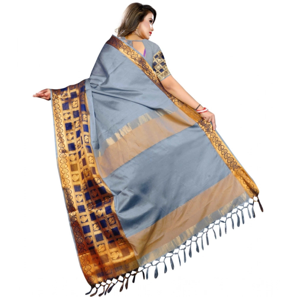Women's Jacquard Woven Saree With Unstitched Blouse 5.5 Mtr (Light Blue)