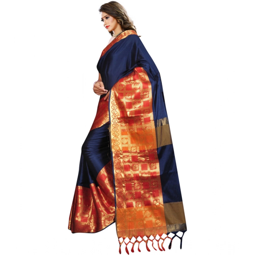 Women's Jacquard Woven Saree With Unstitched Blouse 5.5 Mtr (Blue)