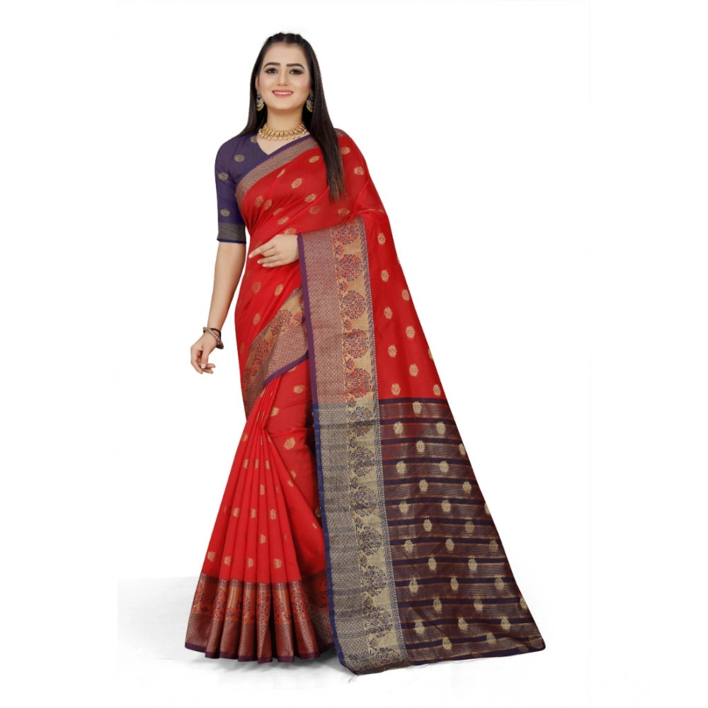 Women's Jacquard Woven Saree With Unstitched Blouse 5.5 Mtr (Red)