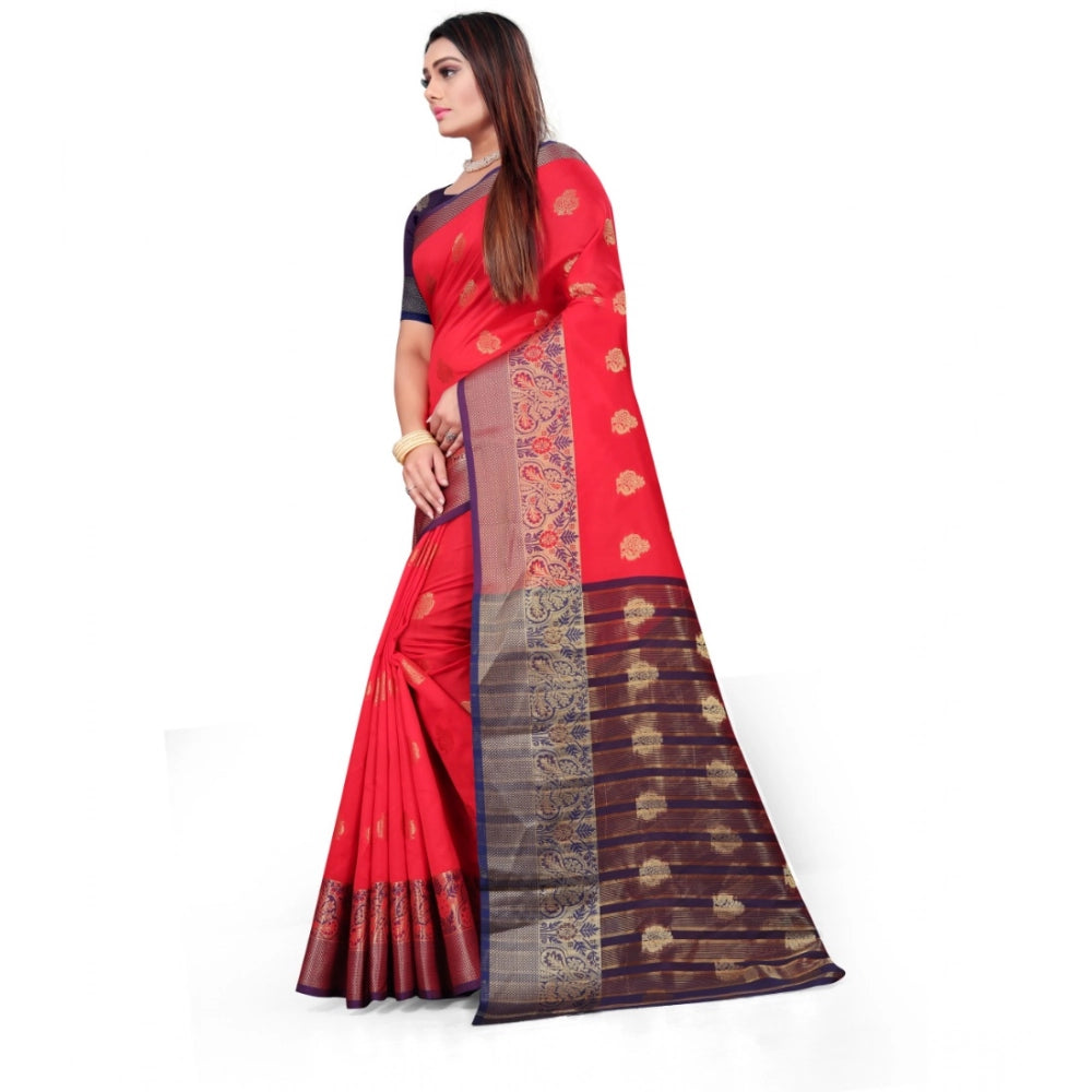 Women's Silk Blend Woven Saree With Unstitched Blouse 5.5 Mtr (Red)