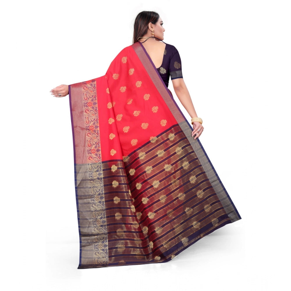 Women's Silk Blend Woven Saree With Unstitched Blouse 5.5 Mtr (Red)