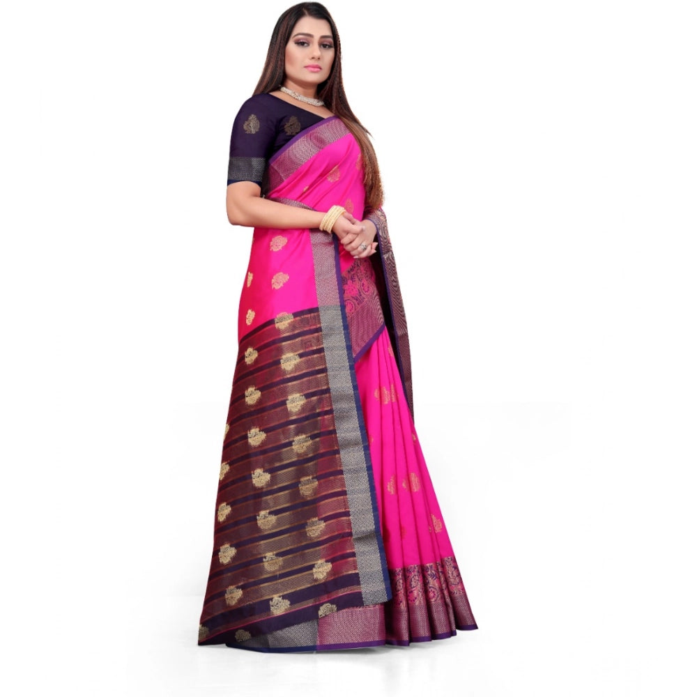 Women's Silk Blend Woven Saree With Unstitched Blouse 5.5 Mtr (Pink)