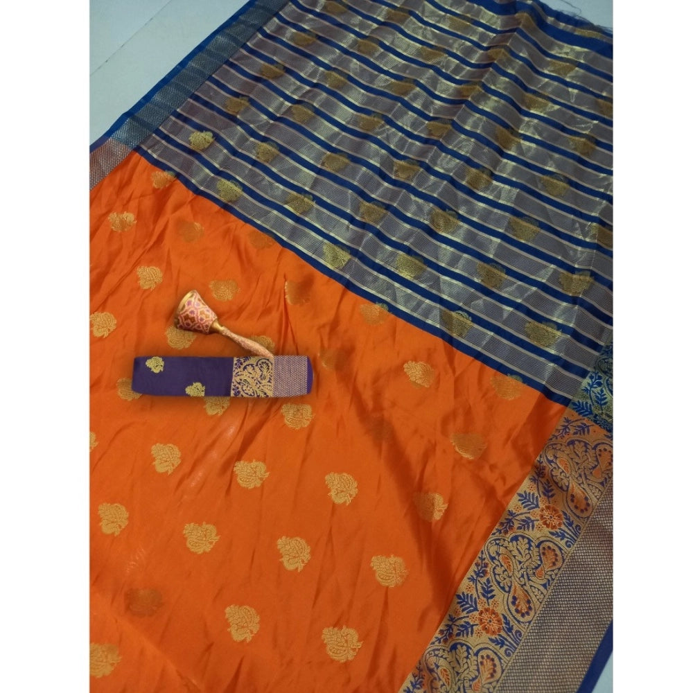 Women's Silk Blend Woven Saree With Unstitched Blouse 5.5 Mtr (Orange)