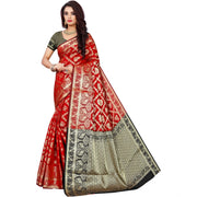 Women's Jacquard Woven Saree With Unstitched Blouse 5.5 Mtr (Red)