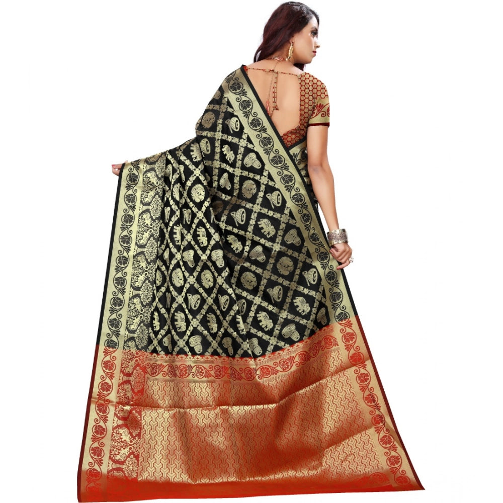 Women's Jacquard Woven Saree With Unstitched Blouse 5.5 Mtr (Black)
