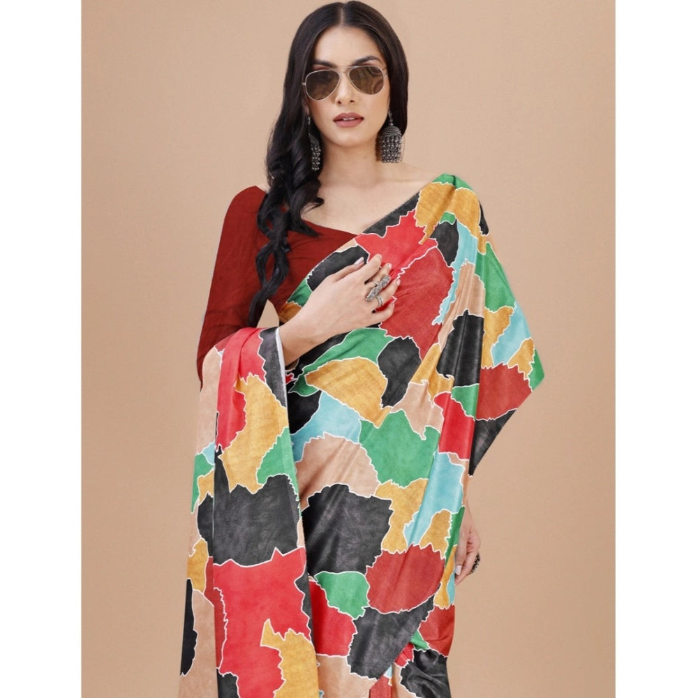 Women's Crepe Digital Print Saree With Unstitched Blouse 5.5 Mtr (Red)
