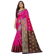 Women's Silk Blend Woven Saree With Unstitched Blouse 5.5 Mtr (Pink-Beige)