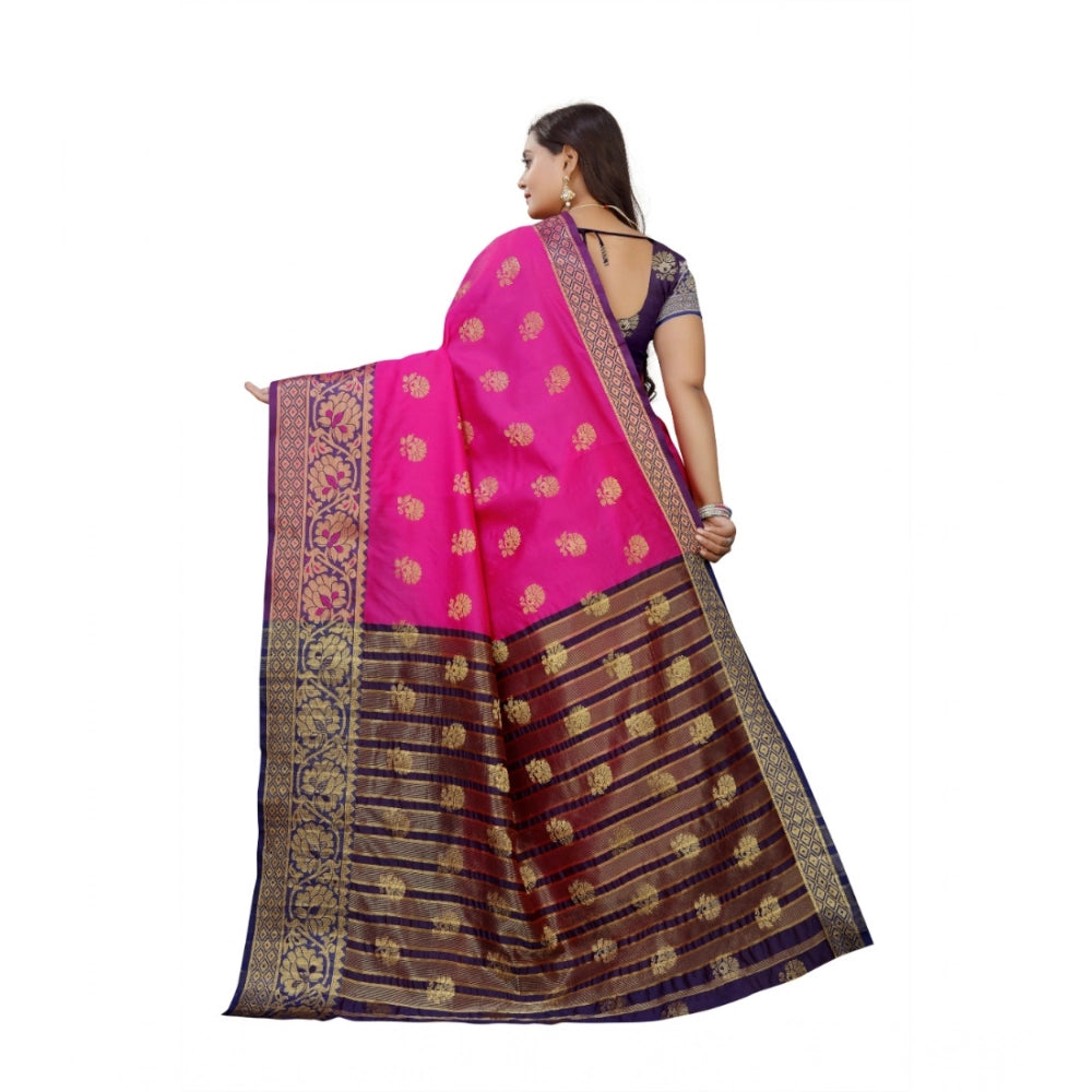 Women's Silk Blend Woven Saree With Unstitched Blouse 5.5 Mtr (Pink-Beige)