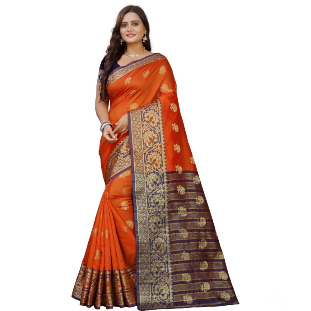 Women's Silk Blend Woven Saree With Unstitched Blouse 5.5 Mtr (Gold-Orange)