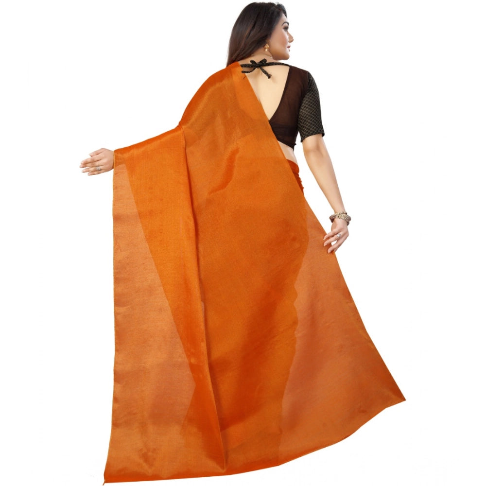 Women's Cotton Silk Self Design Saree With Unstitched Blouse 5.5 Mtr (Orange)