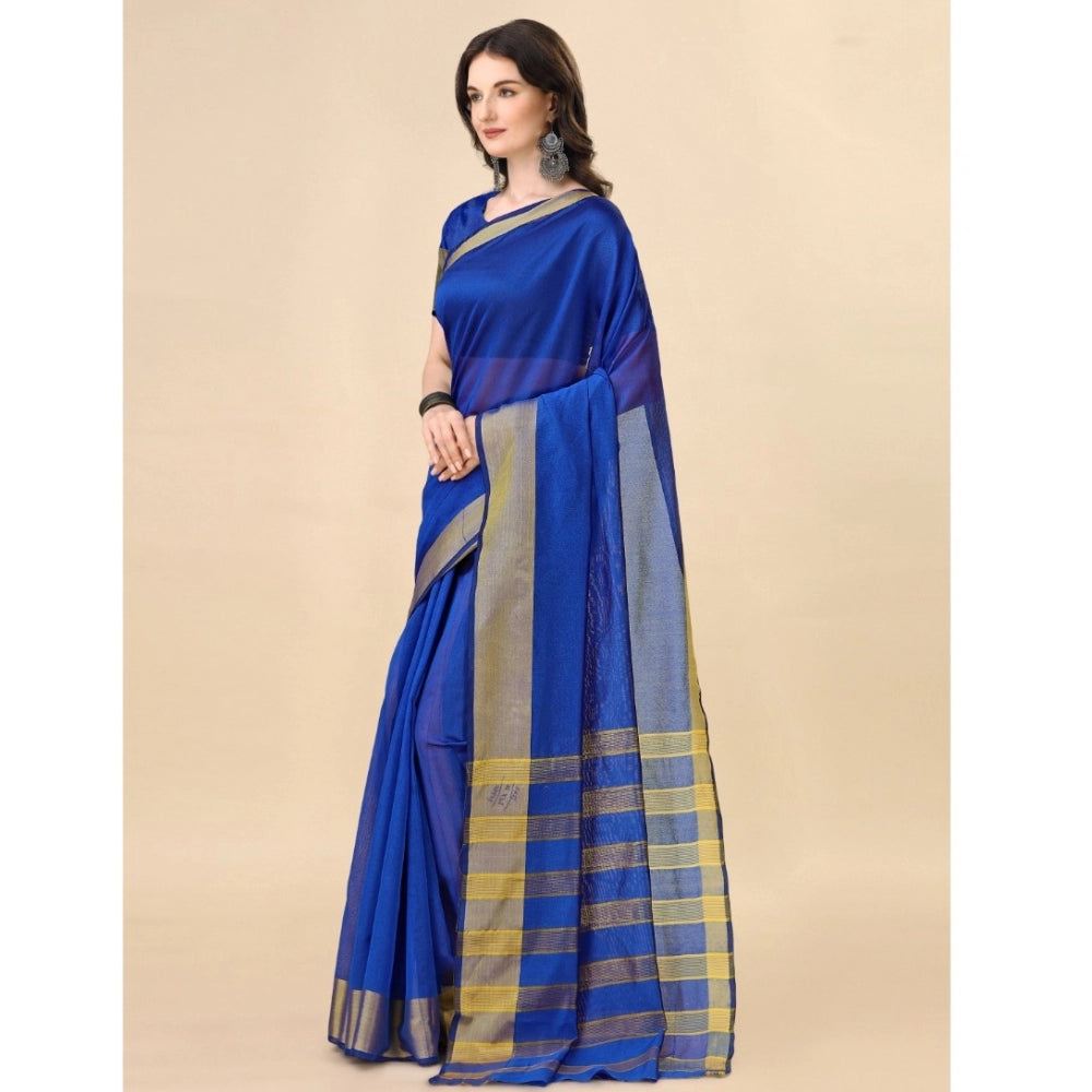 Women's Cotton Silk Striped Saree With Unstitched Blouse 5.5 Mtr (Multicolor)