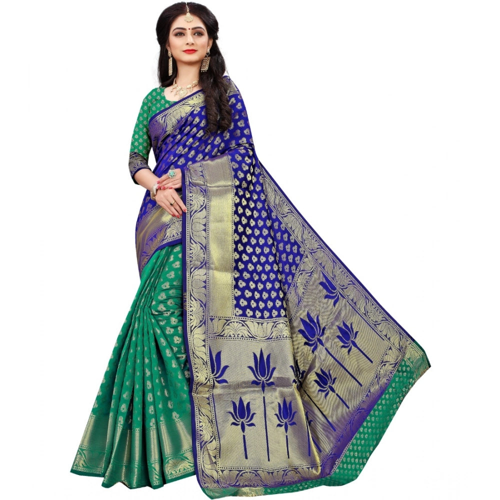 Women's Jacquard Woven Saree With Unstitched Blouse 5.5 Mtr (Green)