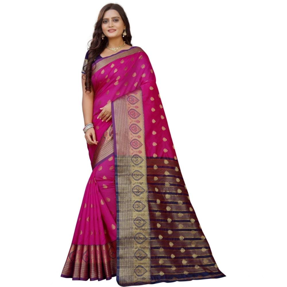 Women's Silk Blend Woven Saree With Unstitched Blouse 5.5 Mtr (Purple-Pink)