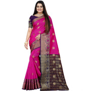 Women's Silk Blend Woven Saree With Unstitched Blouse 5.5 Mtr (Blue-Pink)