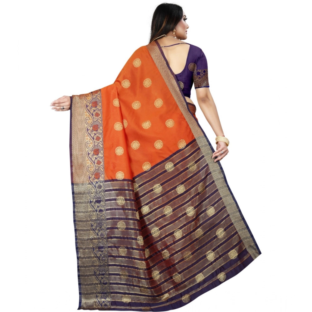 Women's Silk Blend Woven Saree With Unstitched Blouse 5.5 Mtr (Blue-Orange)