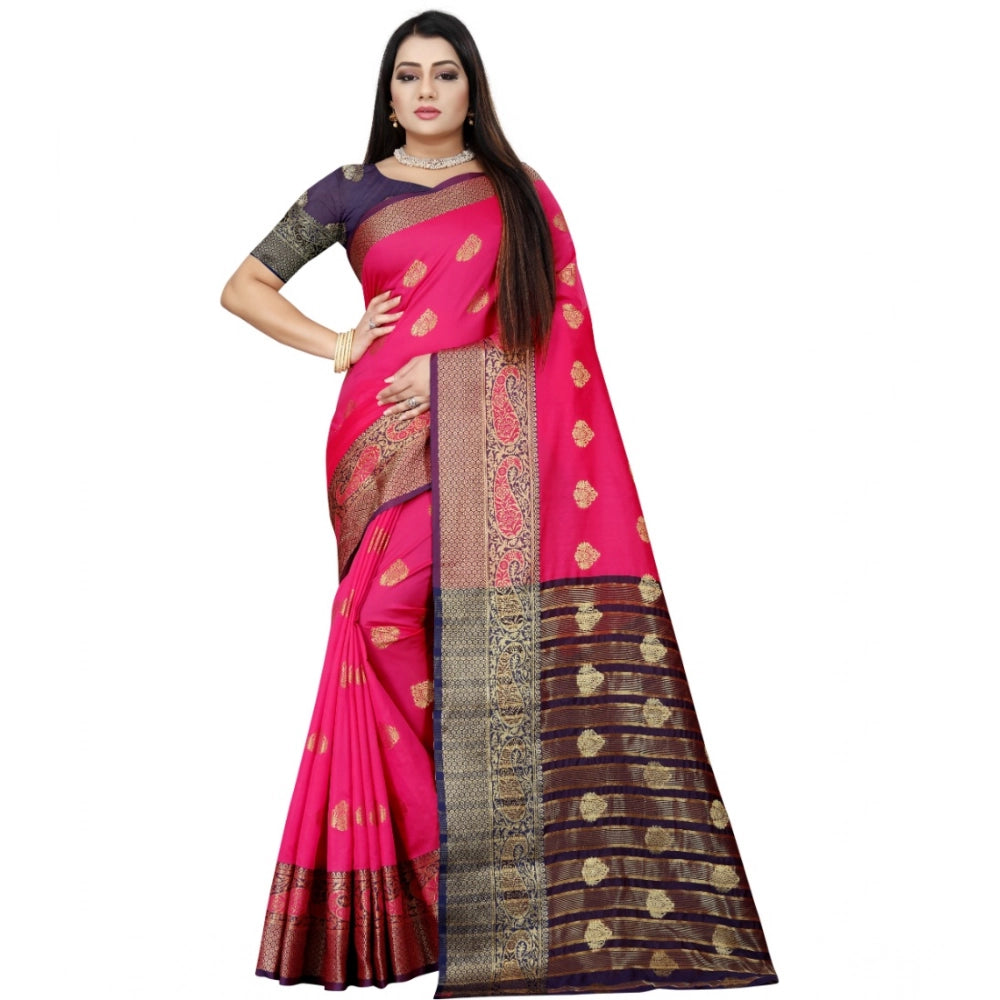 Women's Silk Blend Woven Saree With Unstitched Blouse 5.5 Mtr (Purple-Pink)