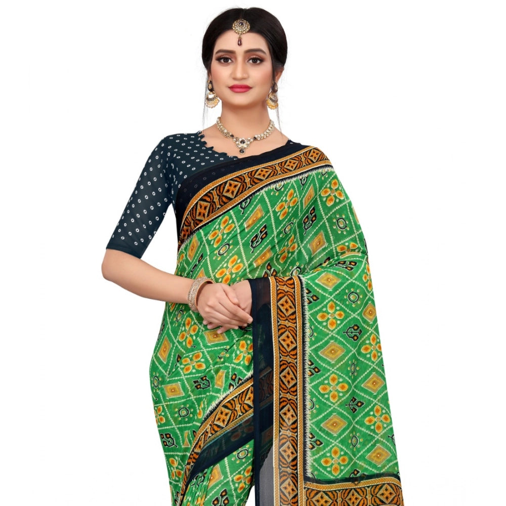 Women's Georgette Floral Print Saree With Unstitched Blouse 5.5 Mtr (Light Green)