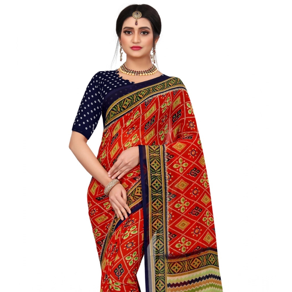 Women's Georgette Floral Print Saree With Unstitched Blouse 5.5 Mtr (Multicolor)