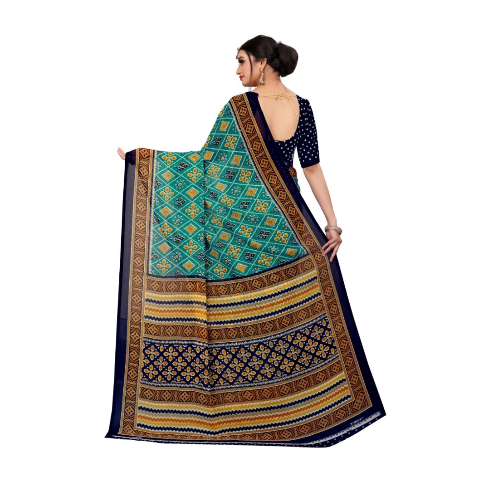 Women's Georgette Floral Print Saree With Unstitched Blouse 5.5 Mtr (Dark Green)