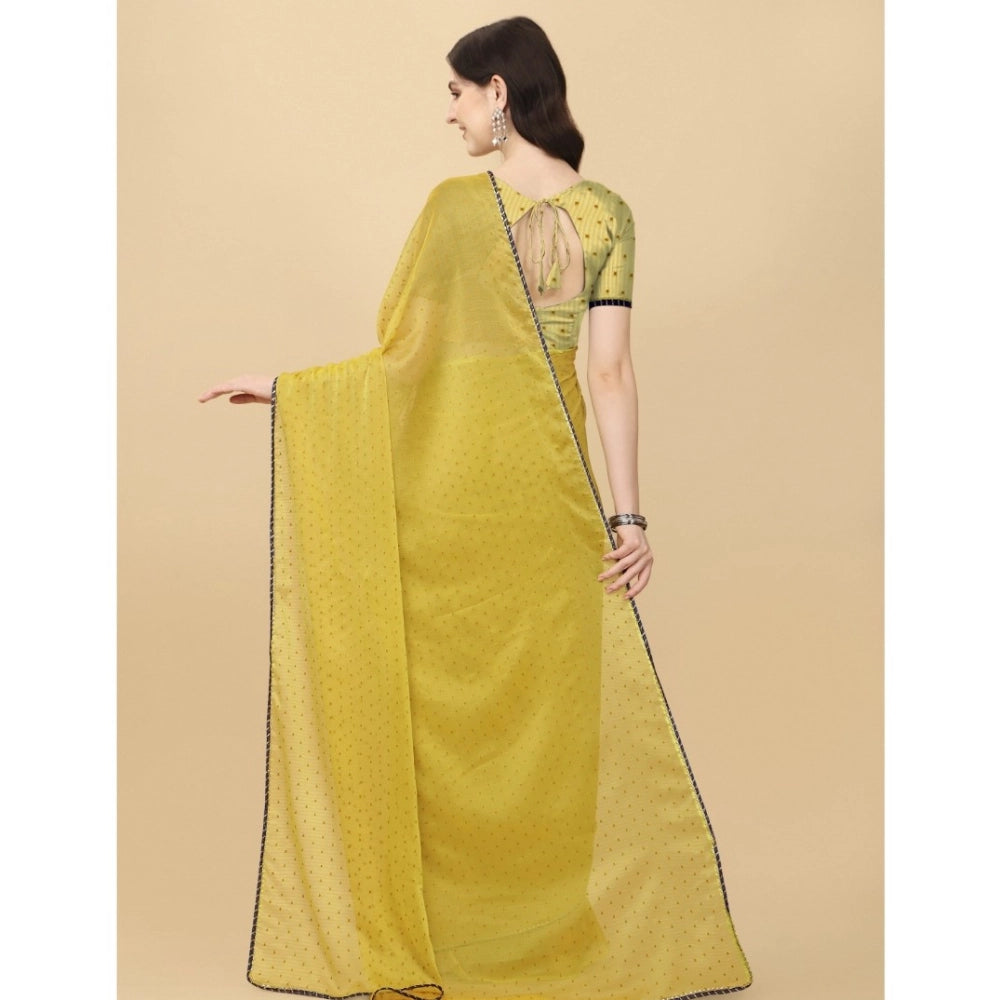 Women's Silk Blend Embellished Saree With Unstitched Blouse 5.5 Mtr (Mustard)