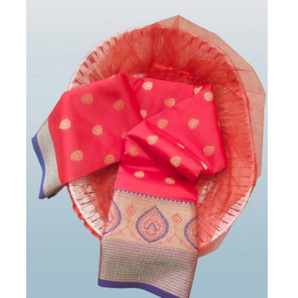 Women's Silk Blend Woven Saree With Unstitched Blouse 5.5 Mtr (Red)