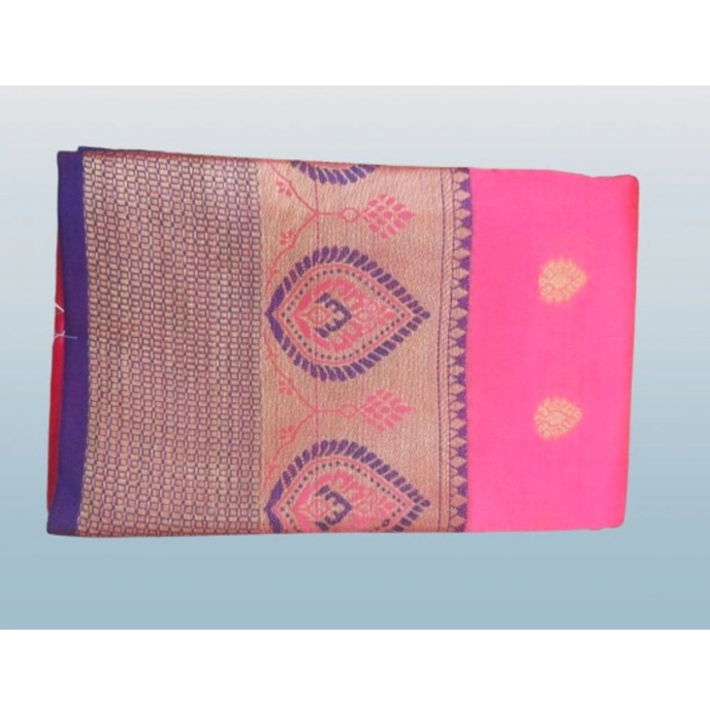 Women's Silk Blend Woven Saree With Unstitched Blouse 5.5 Mtr (Pink)