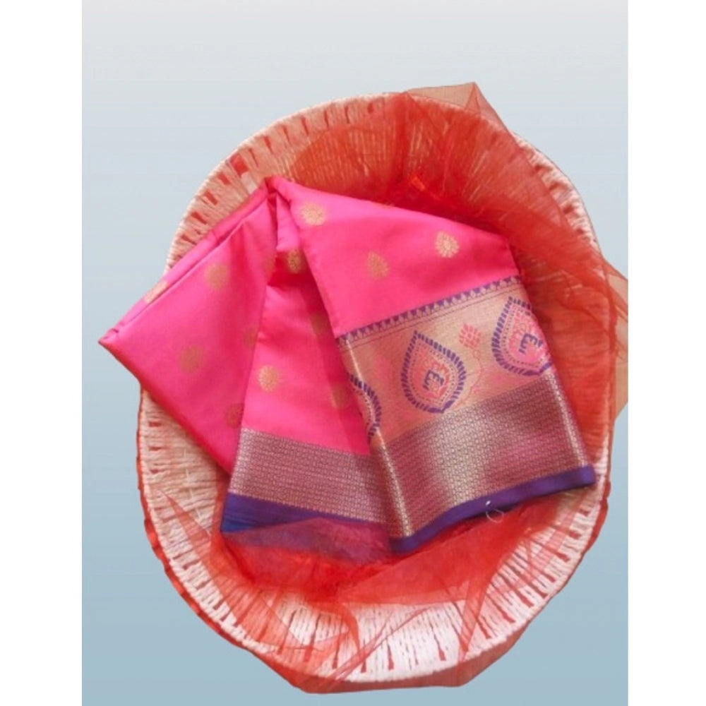 Women's Silk Blend Woven Saree With Unstitched Blouse 5.5 Mtr (Pink)
