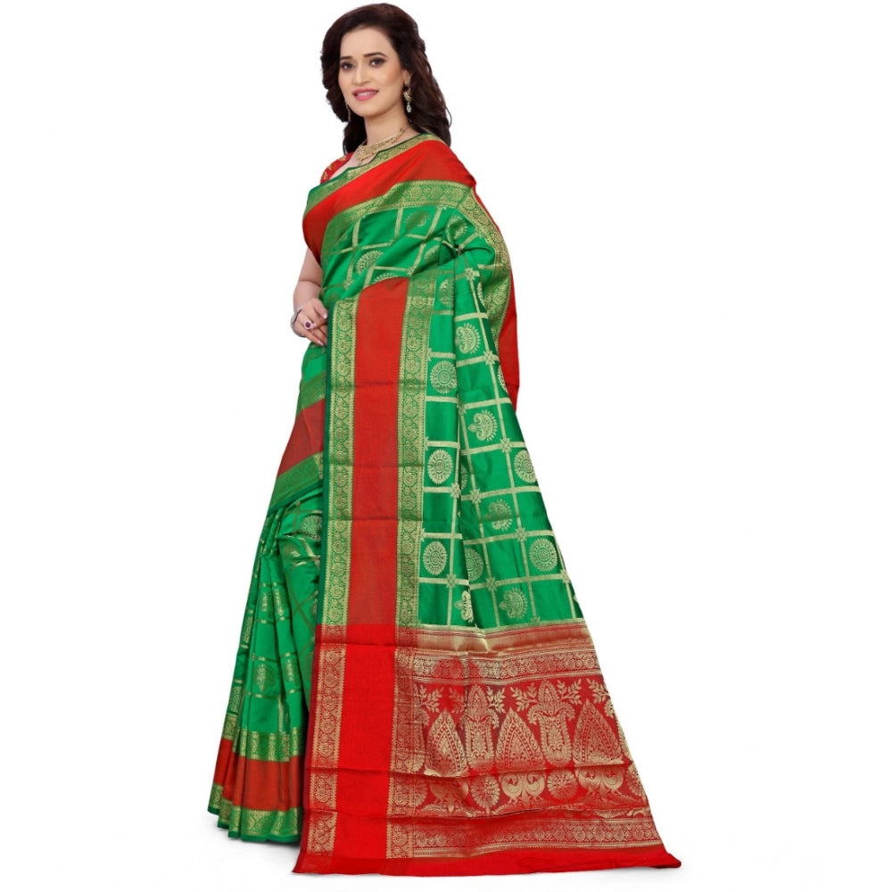 Women's Jacquard Woven Saree With Unstitched Blouse 5.5 Mtr (Green)