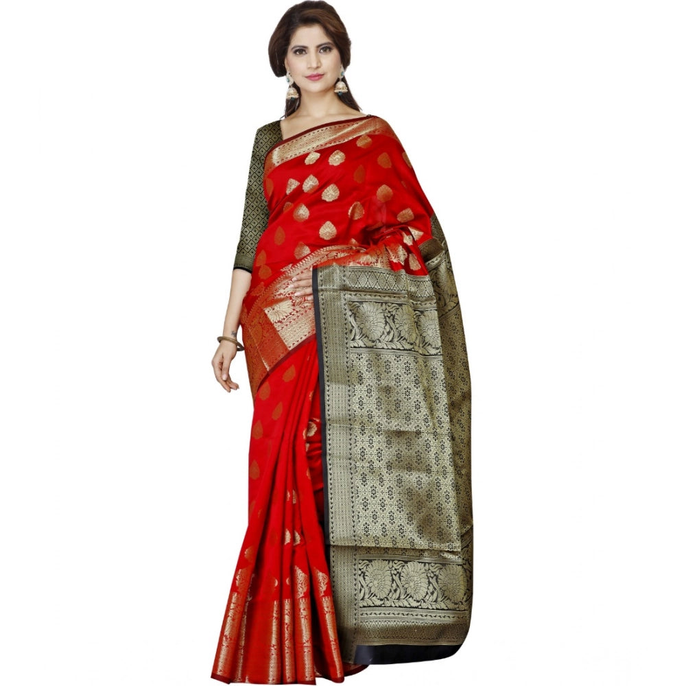 Women's Jacquard Woven Saree With Unstitched Blouse 5.5 Mtr (Red)