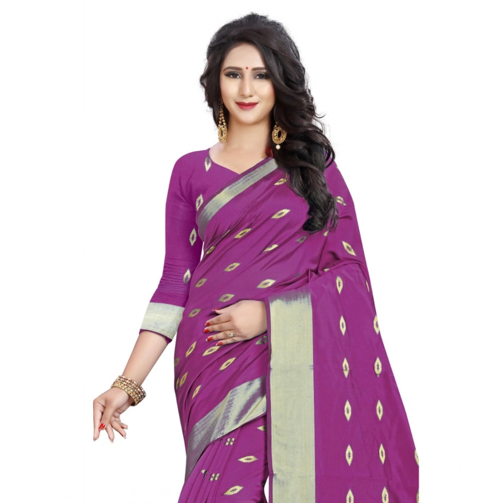 Women's Silk Blend Woven Saree With Unstitched Blouse 5.5 Mtr (Pink)