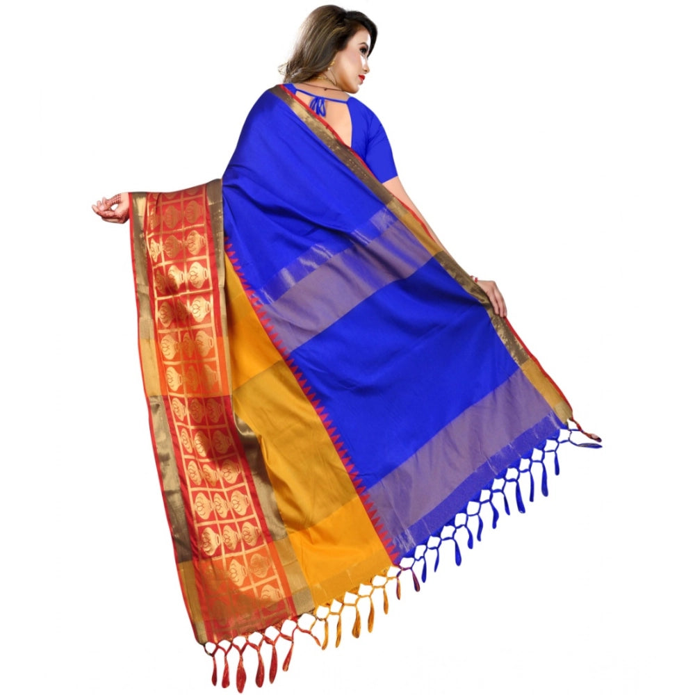 Women's Jacquard Woven Saree With Unstitched Blouse 5.5 Mtr (Blue)