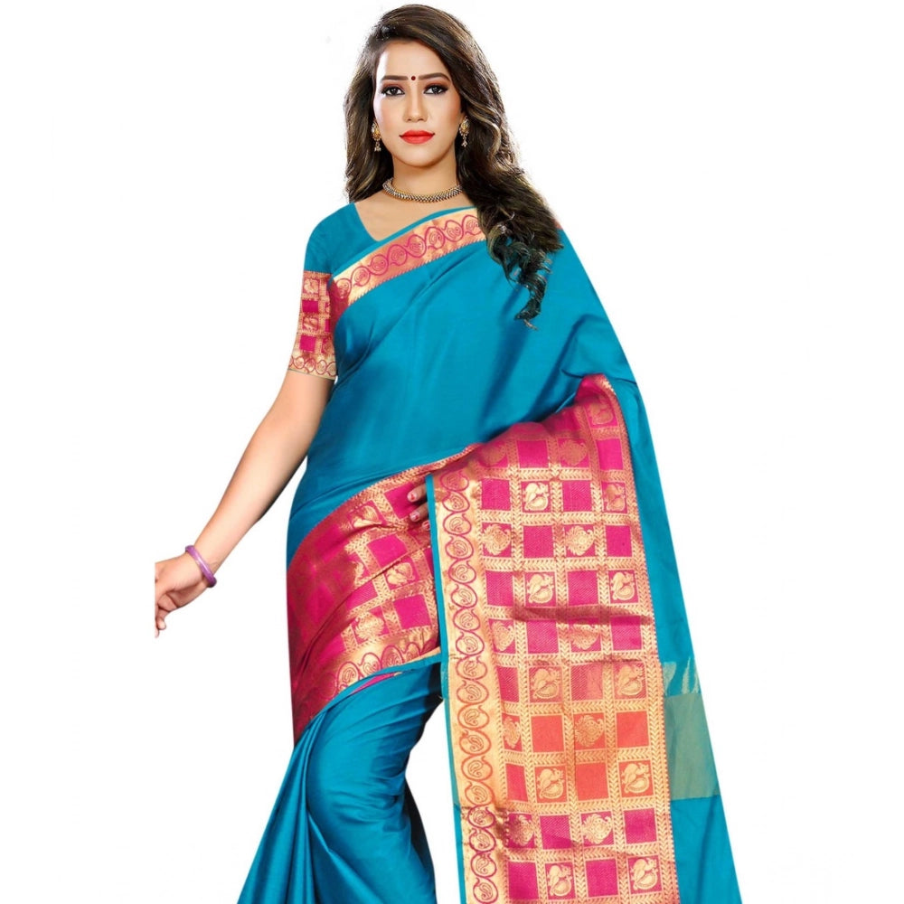 Women's Jacquard Woven Saree With Unstitched Blouse 5.5 Mtr (Multicolor)