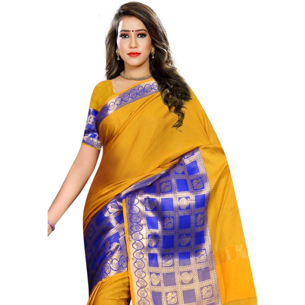 Women's Jacquard Woven Saree With Unstitched Blouse 5.5 Mtr (Mustard)