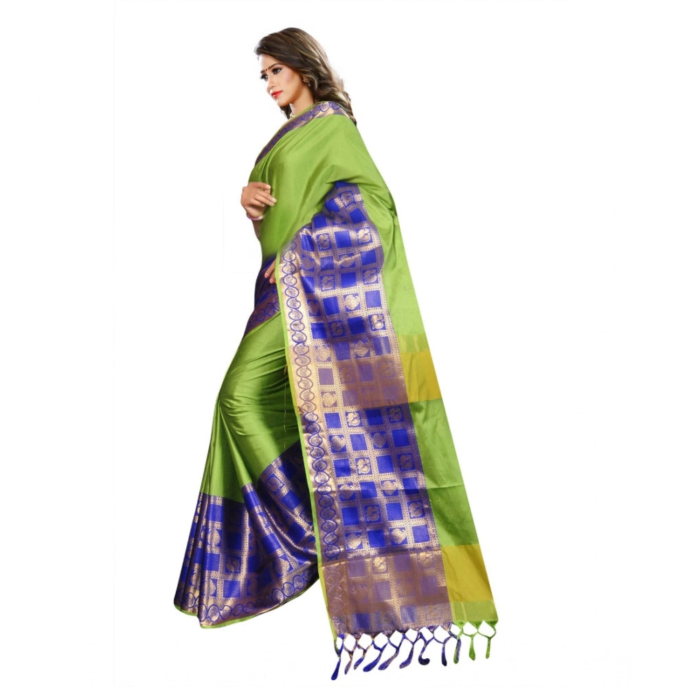 Women's Jacquard Woven Saree With Unstitched Blouse 5.5 Mtr (Green)