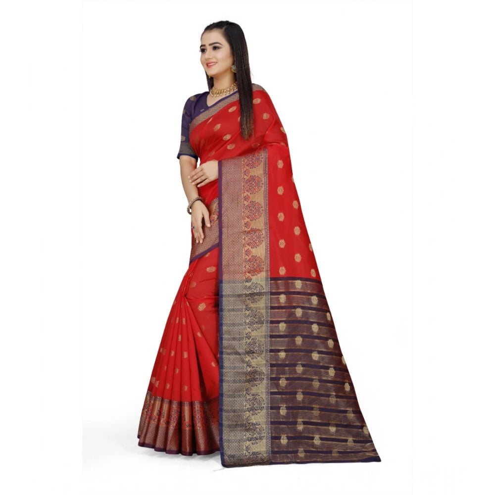 Women's Jacquard Woven Saree With Unstitched Blouse 5.5 Mtr (Red)